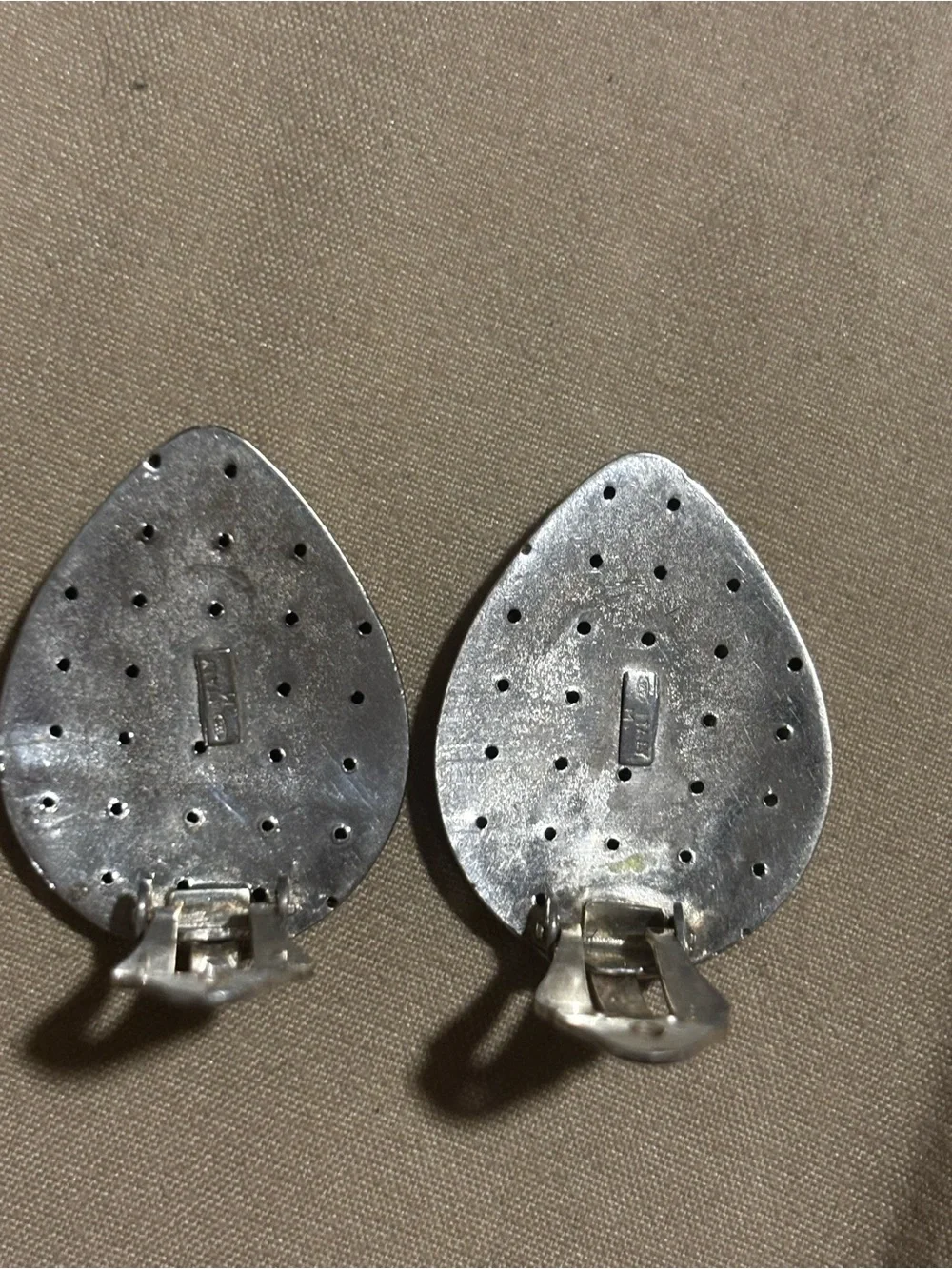 Vintage Italian 925 Sterling Silver Puffed Teardrop Clip On Earrings 80s 90s